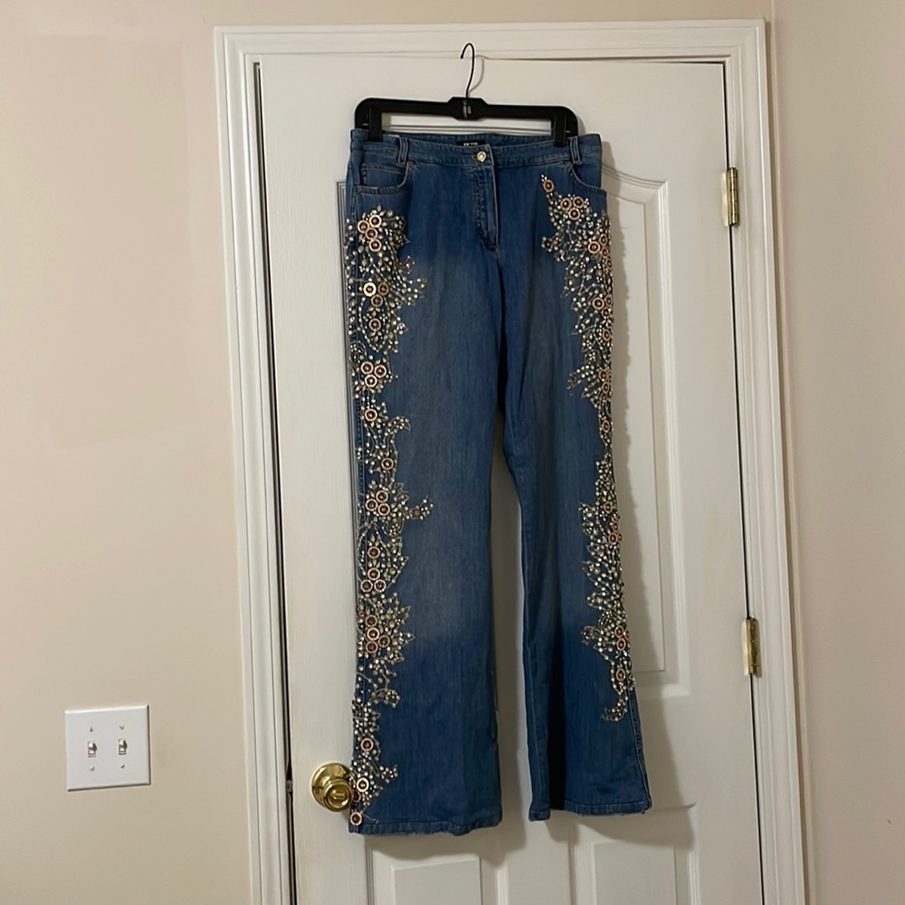 Escada Blue Jeans with Floral Embroidery